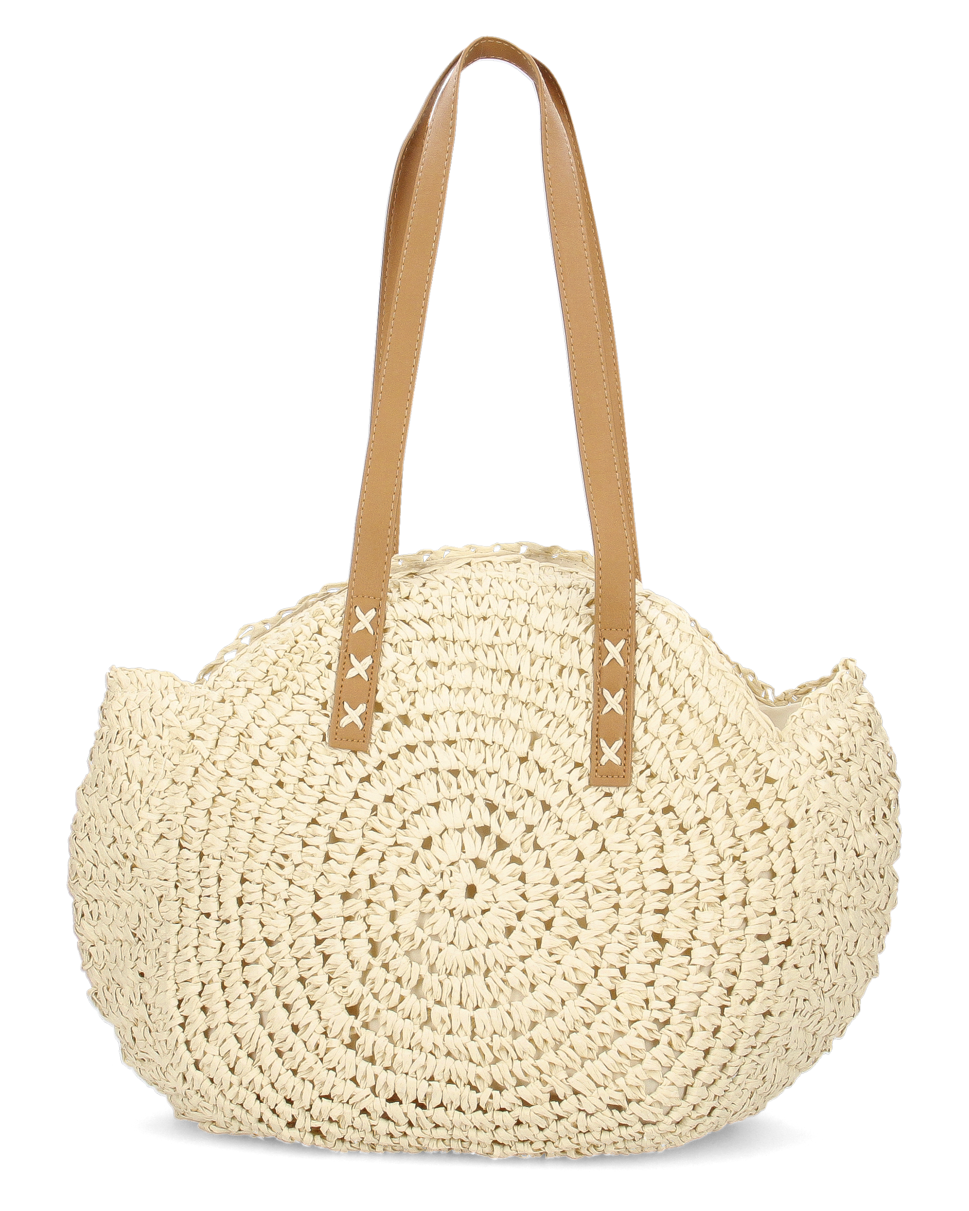 JANINE - borsa tote grande in paglia intrecciata con manici cuoio e zip interna