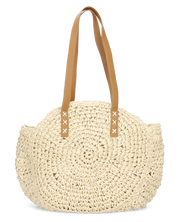 JANINE - borsa tote grande in paglia intrecciata con manici cuoio e zip interna
