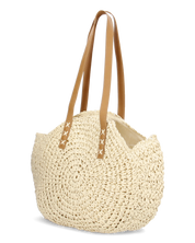 JANINE - borsa tote grande in paglia intrecciata con manici cuoio e zip interna