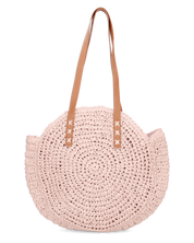 JANINE - borsa tote grande rosa in paglia intrecciata con manici cuoio e zip interna