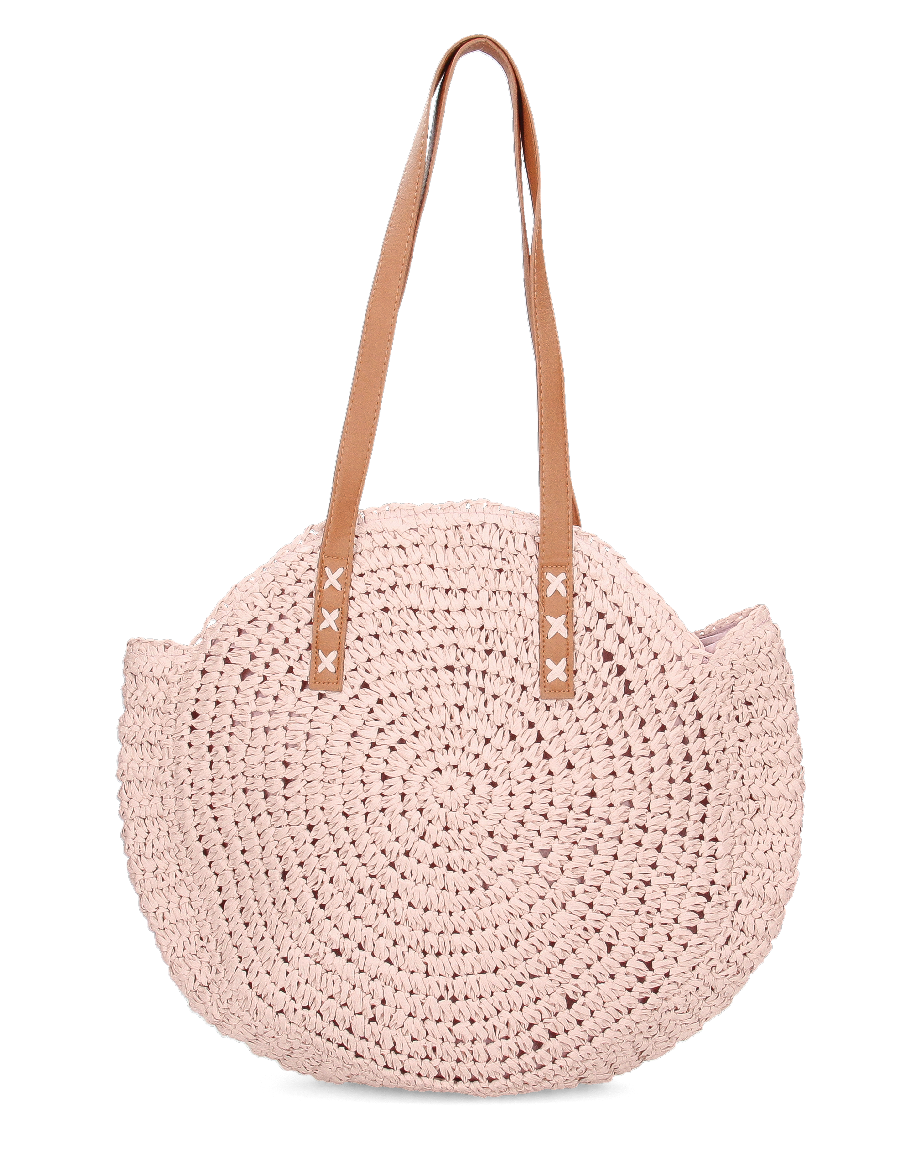 JANINE - borsa tote grande rosa in paglia intrecciata con manici cuoio e zip interna