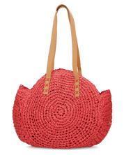 JANINE - borsa tote grande rossa in paglia intrecciata con manici cuoio e zip interna
