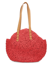 JANINE - borsa tote grande rossa in paglia intrecciata con manici cuoio e zip interna