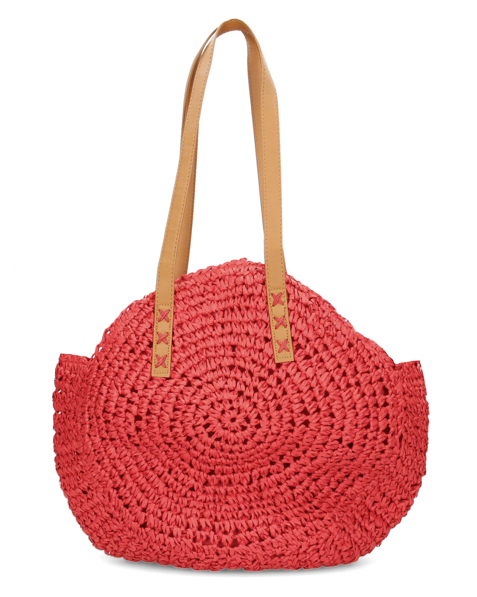 JANINE - borsa tote grande rossa in paglia intrecciata con manici cuoio e zip interna