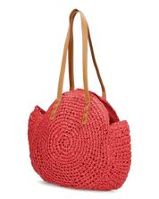 JANINE - borsa tote grande rossa in paglia intrecciata con manici cuoio e zip interna