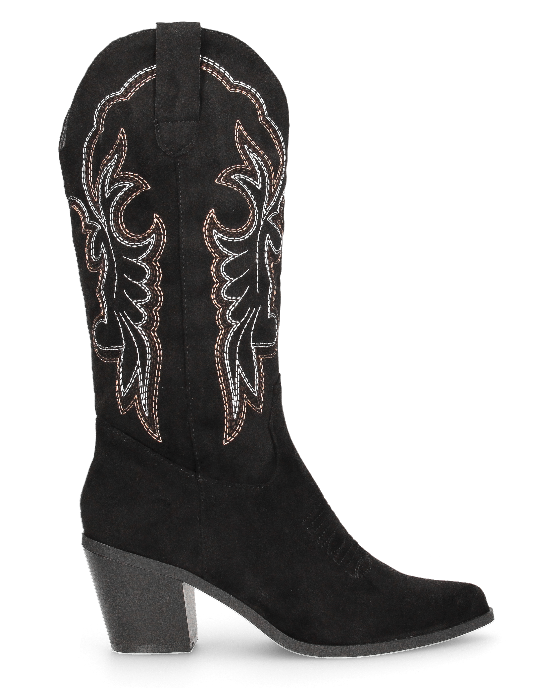 JIMI - stivali camperos texani neri con decorazioni ricamate