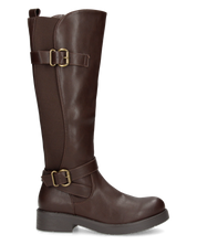 JOCASTA - stivale alto marrone con inserto elastico e fibbie