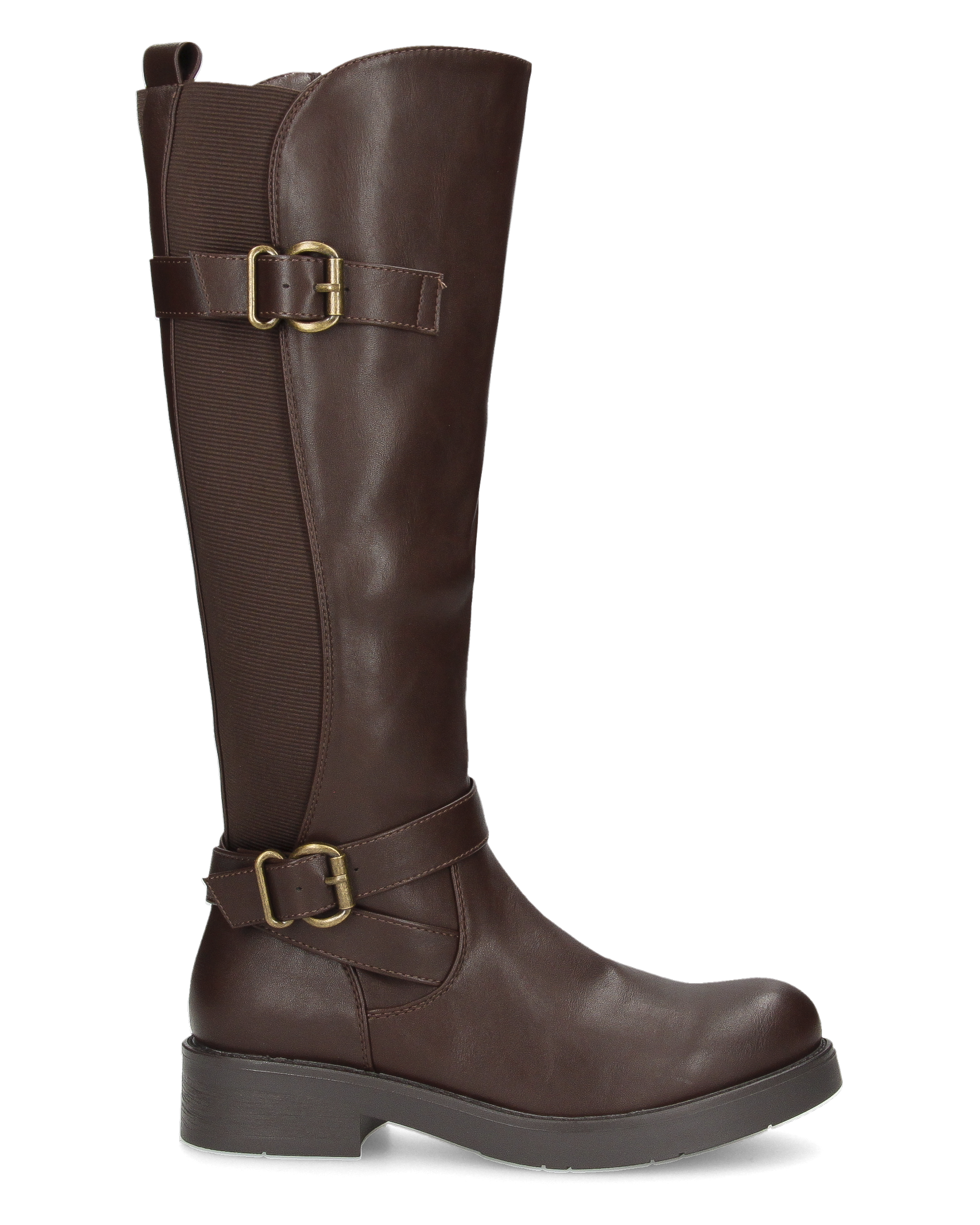 JOCASTA - stivale alto marrone con inserto elastico e fibbie