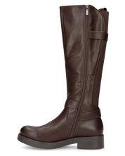JOCASTA - stivale alto marrone con inserto elastico e fibbie