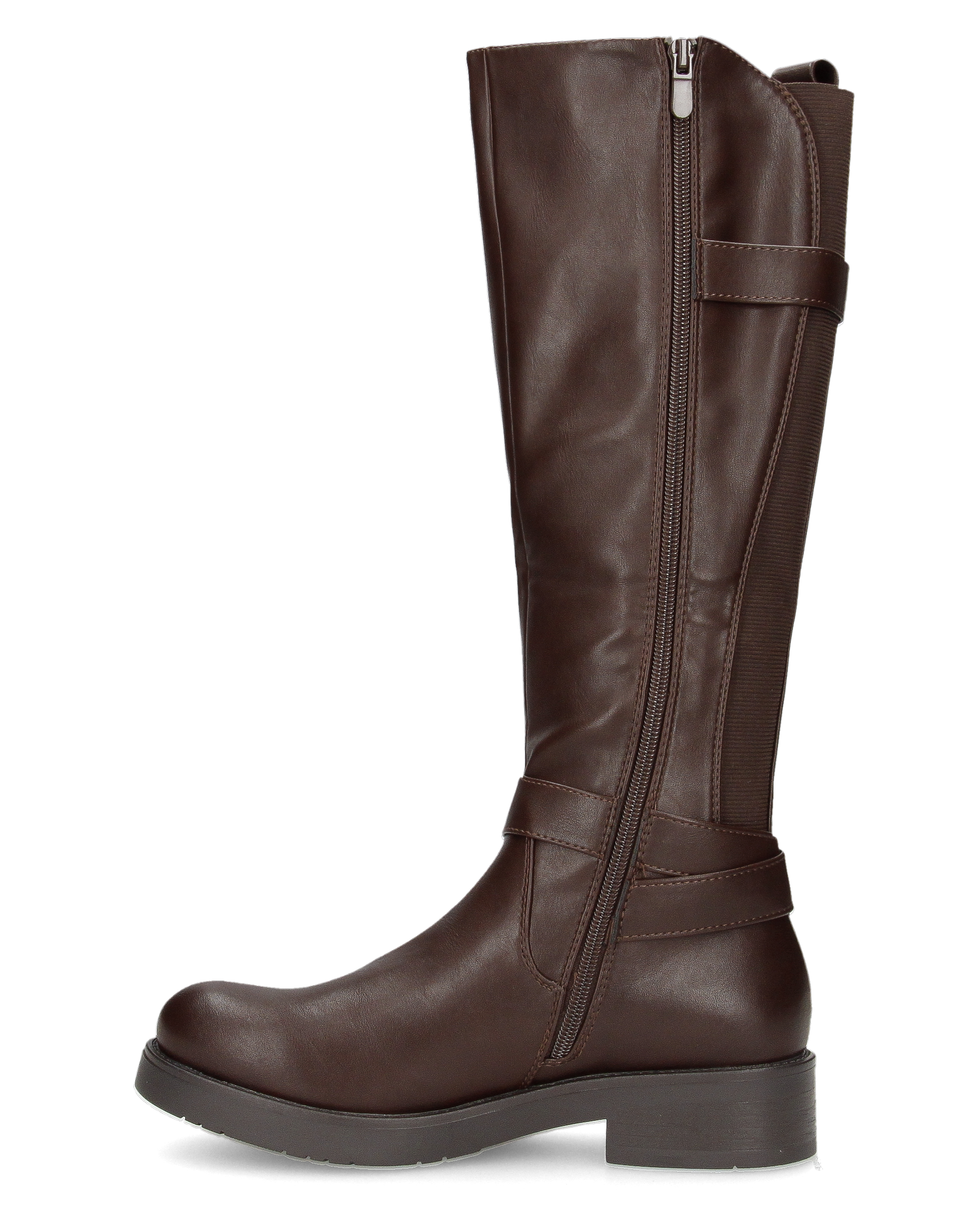 JOCASTA - stivale alto marrone con inserto elastico e fibbie