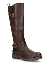 JOCASTA - stivale alto marrone con inserto elastico e fibbie