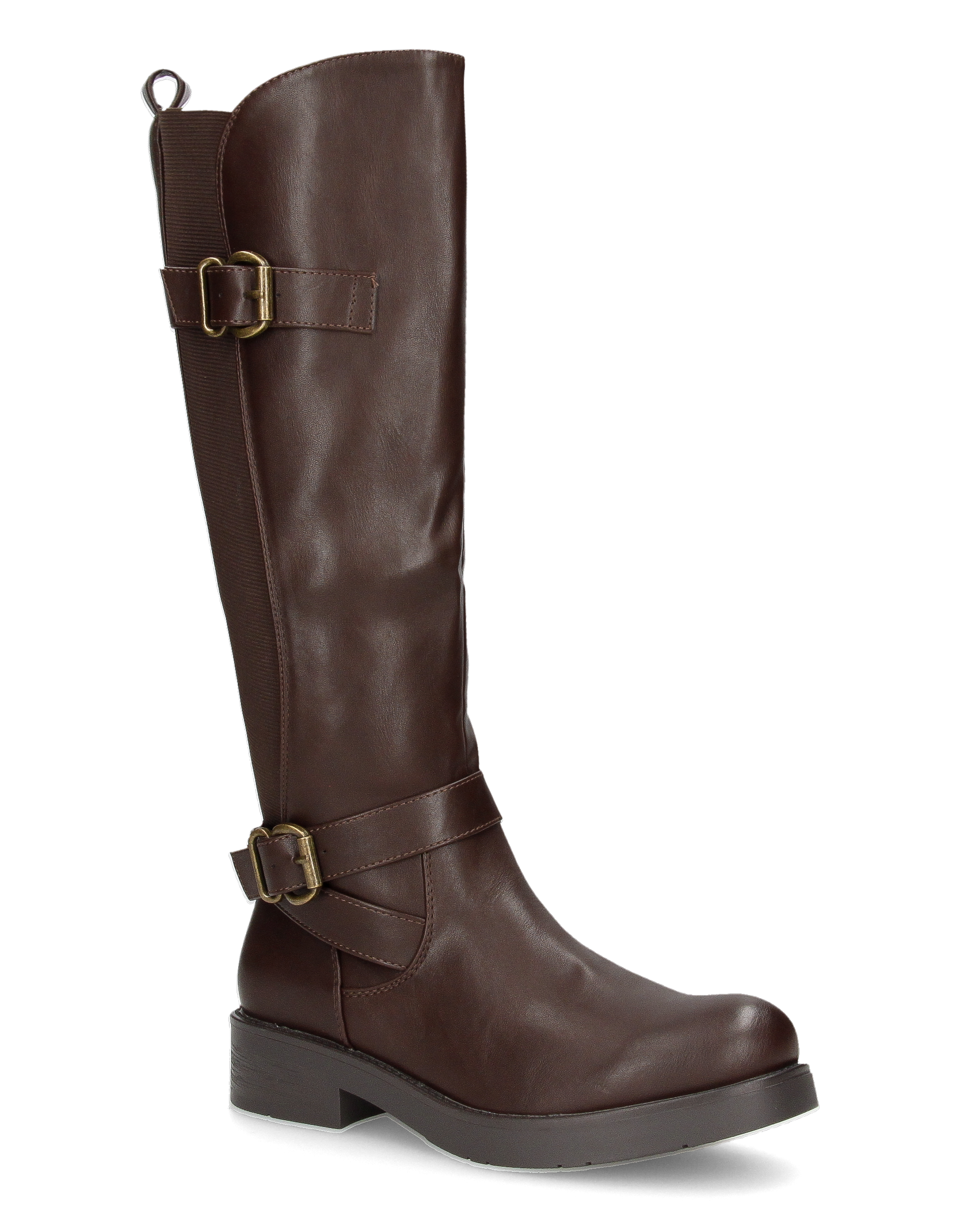 JOCASTA - stivale alto marrone con inserto elastico e fibbie