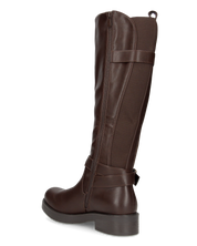 JOCASTA - stivale alto marrone con inserto elastico e fibbie