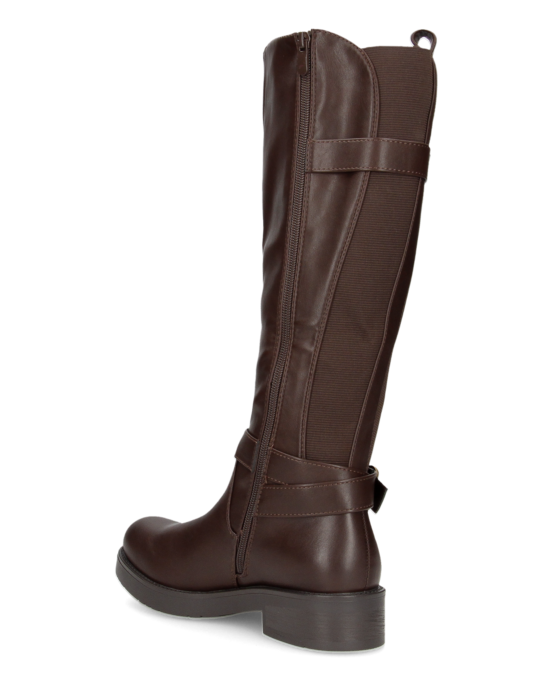 JOCASTA - stivale alto marrone con inserto elastico e fibbie