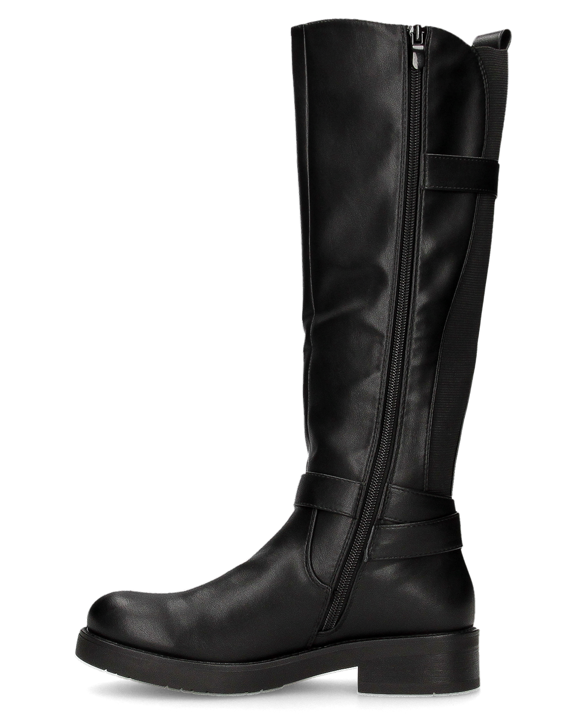 JOCASTA - stivale alto nero con inserto elastico e fibbie