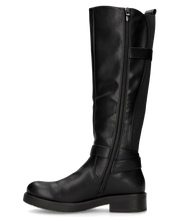 JOCASTA - stivale alto nero con inserto elastico e fibbie
