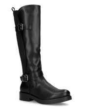 JOCASTA - stivale alto nero con inserto elastico e fibbie