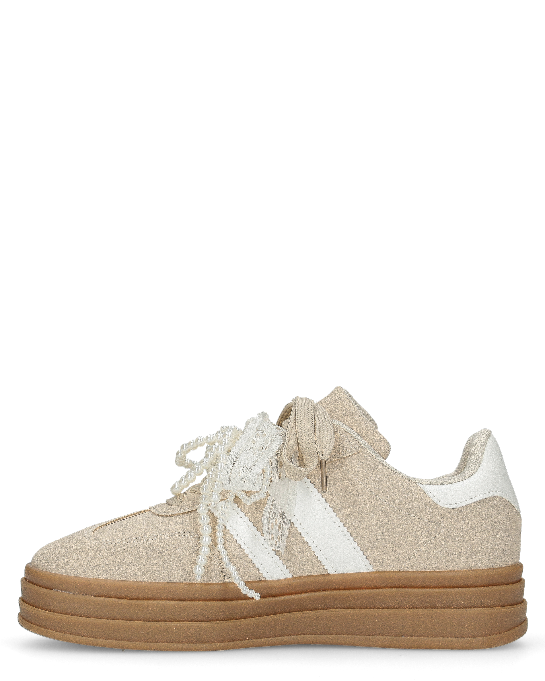 JODA - sneakers beige con fiocco perlinato removibile