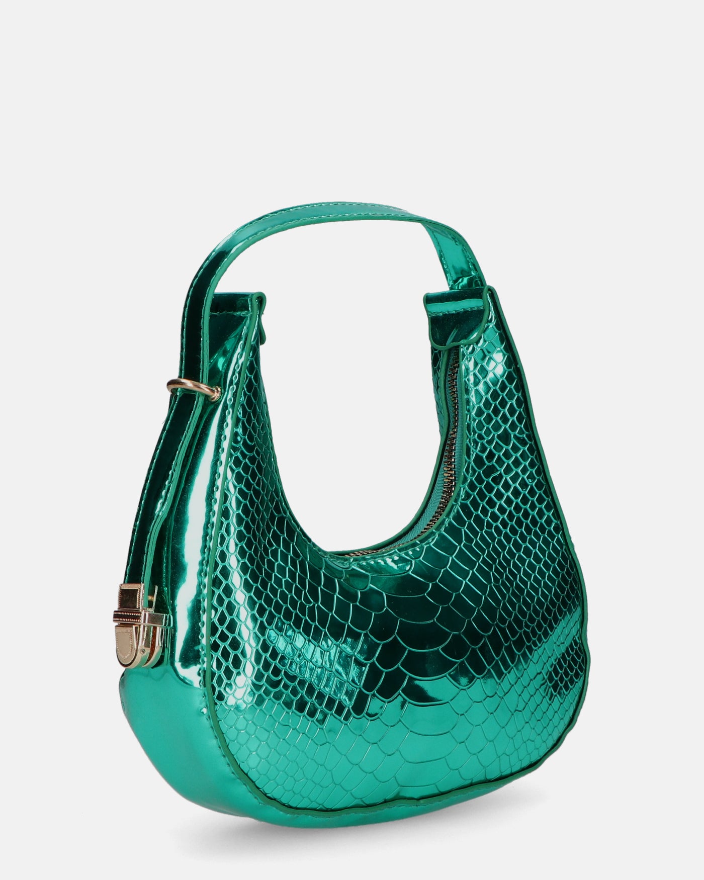 JOSSY - borsetta mano in glassy verde metallizzato con effetto pitonato