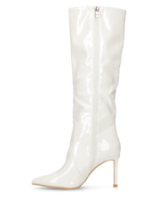 KAMYA - stivali alti in glassy bianco con cerniera