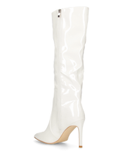KAMYA - stivali alti in glassy bianco con cerniera