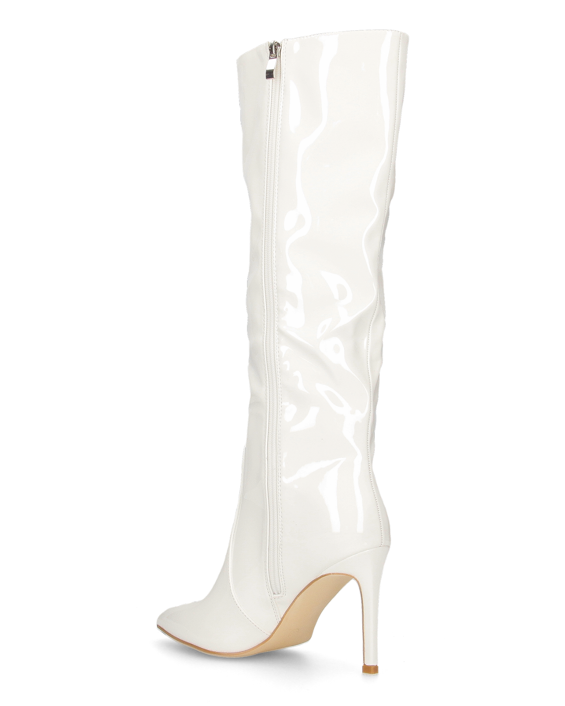 KAMYA - stivali alti in glassy bianco con cerniera