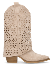 KEIKO - stivali texani beige in simil camoscio con gambale traforato e tacco a blocco