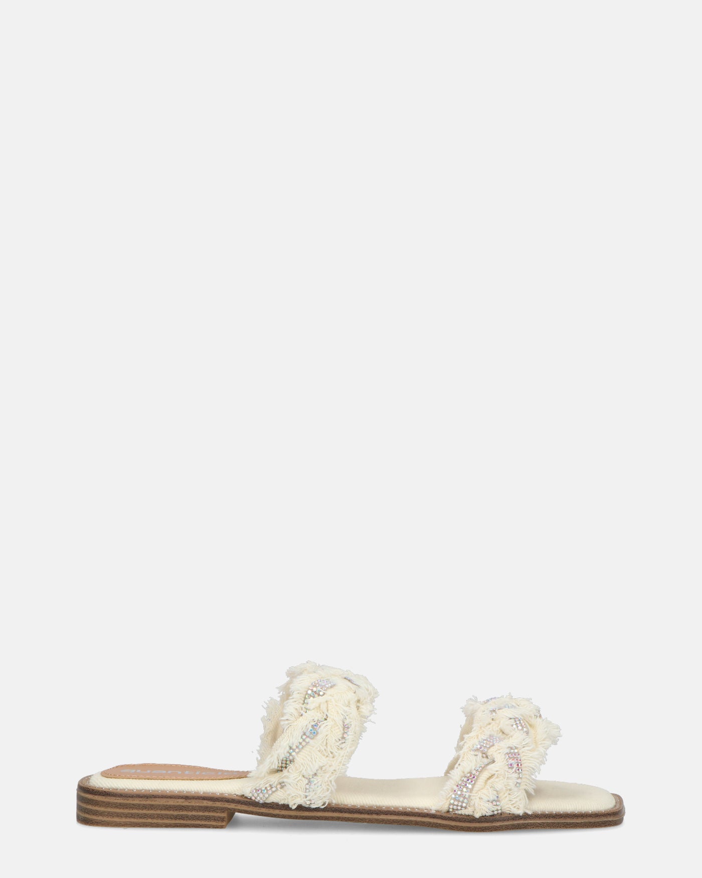 KALI - sandali in tessuto beige chiaro con gemme