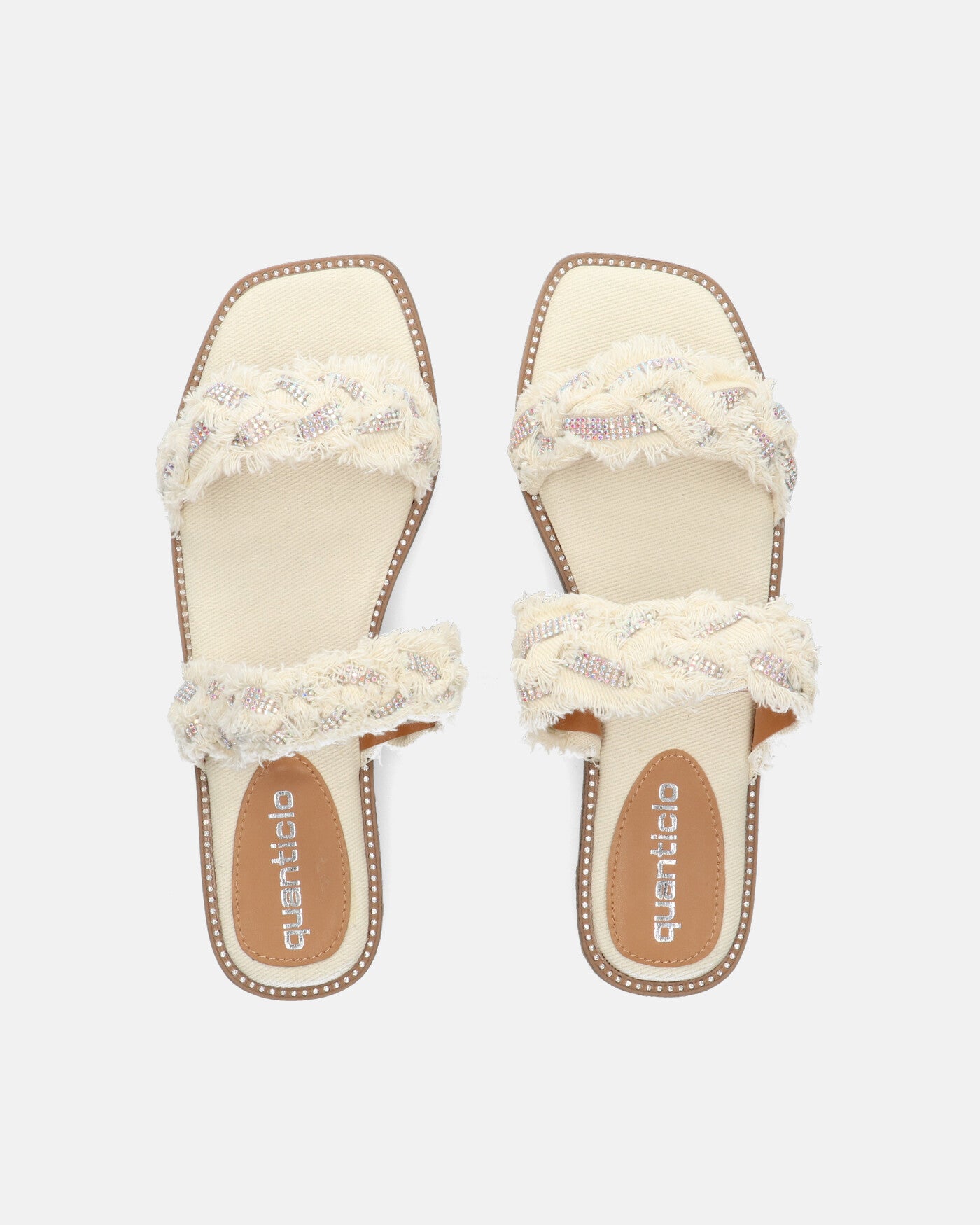 KALI - sandali in tessuto beige chiaro con gemme