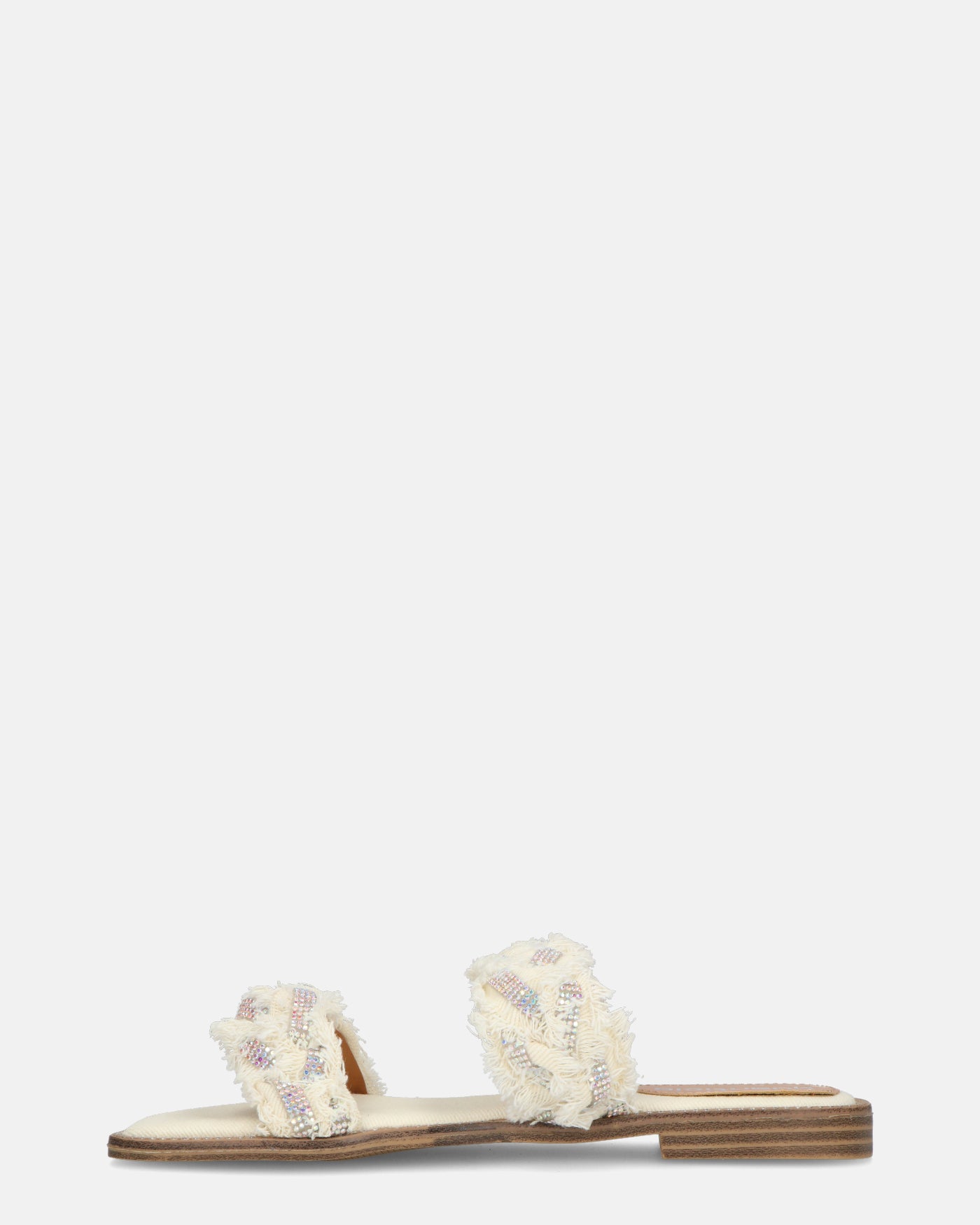 KALI - sandali in tessuto beige chiaro con gemme