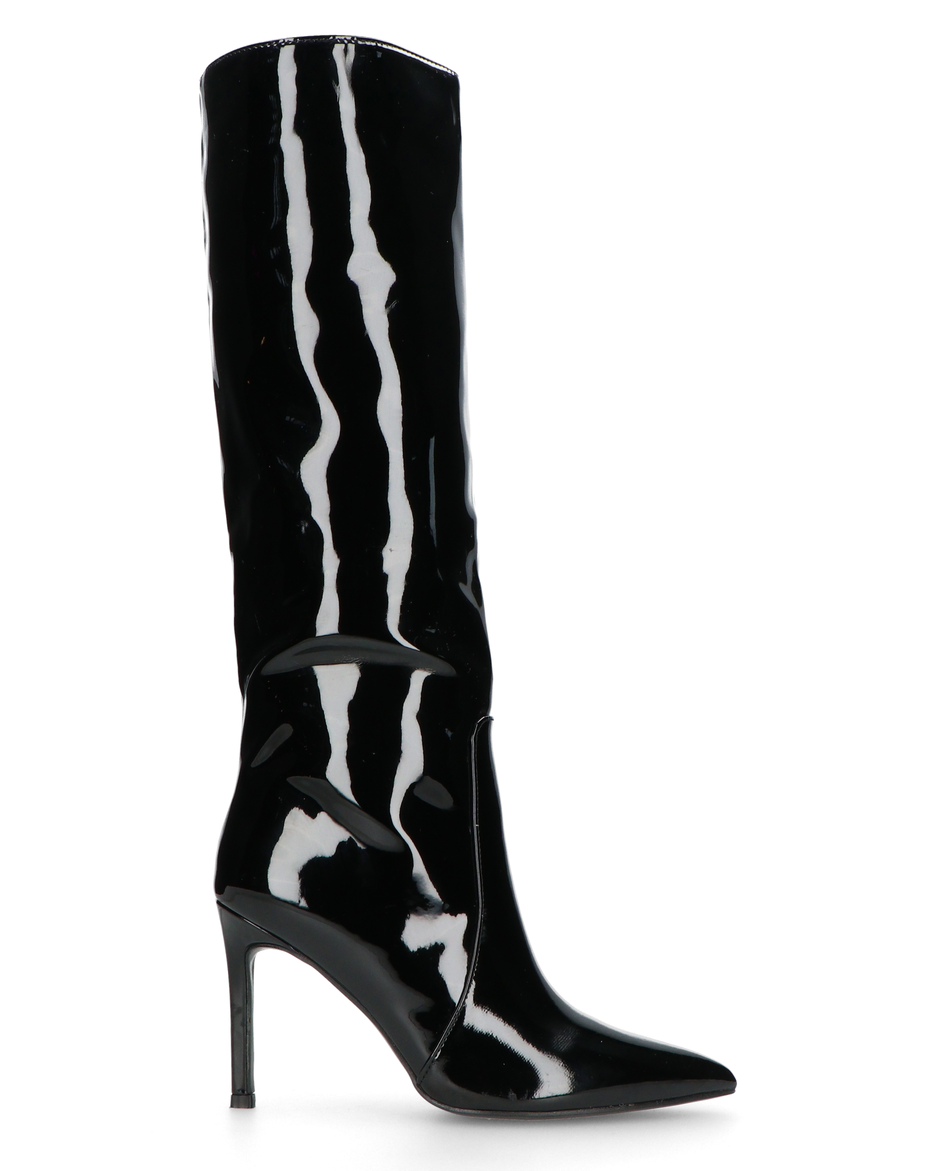 KAMYA - stivali alti in glassy nero con cerniera