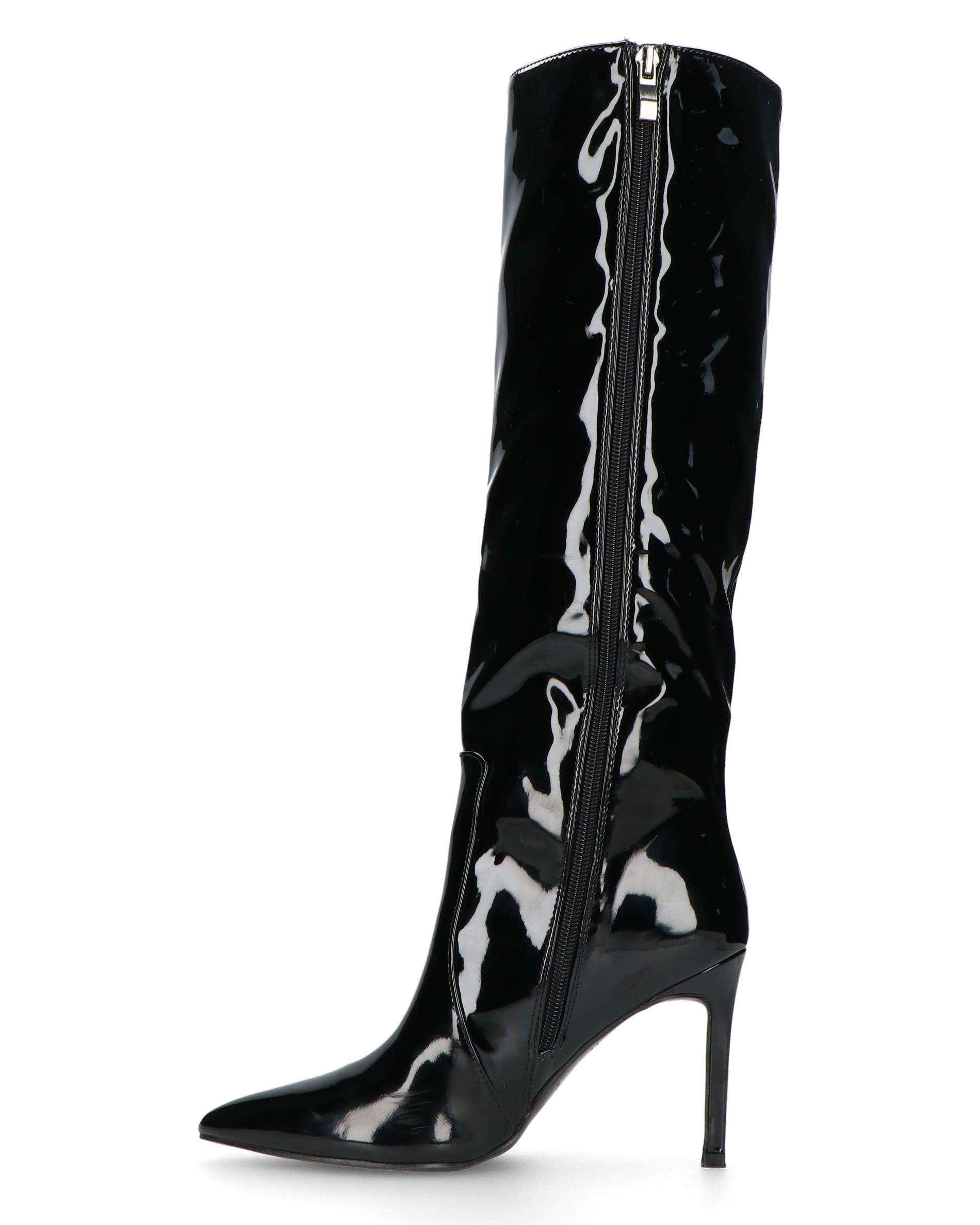 KAMYA - stivali alti in glassy nero con cerniera