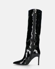 KAMYA - stivali alti in glassy nero con cerniera