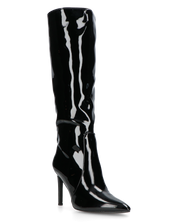 KAMYA - stivali alti in glassy nero con cerniera