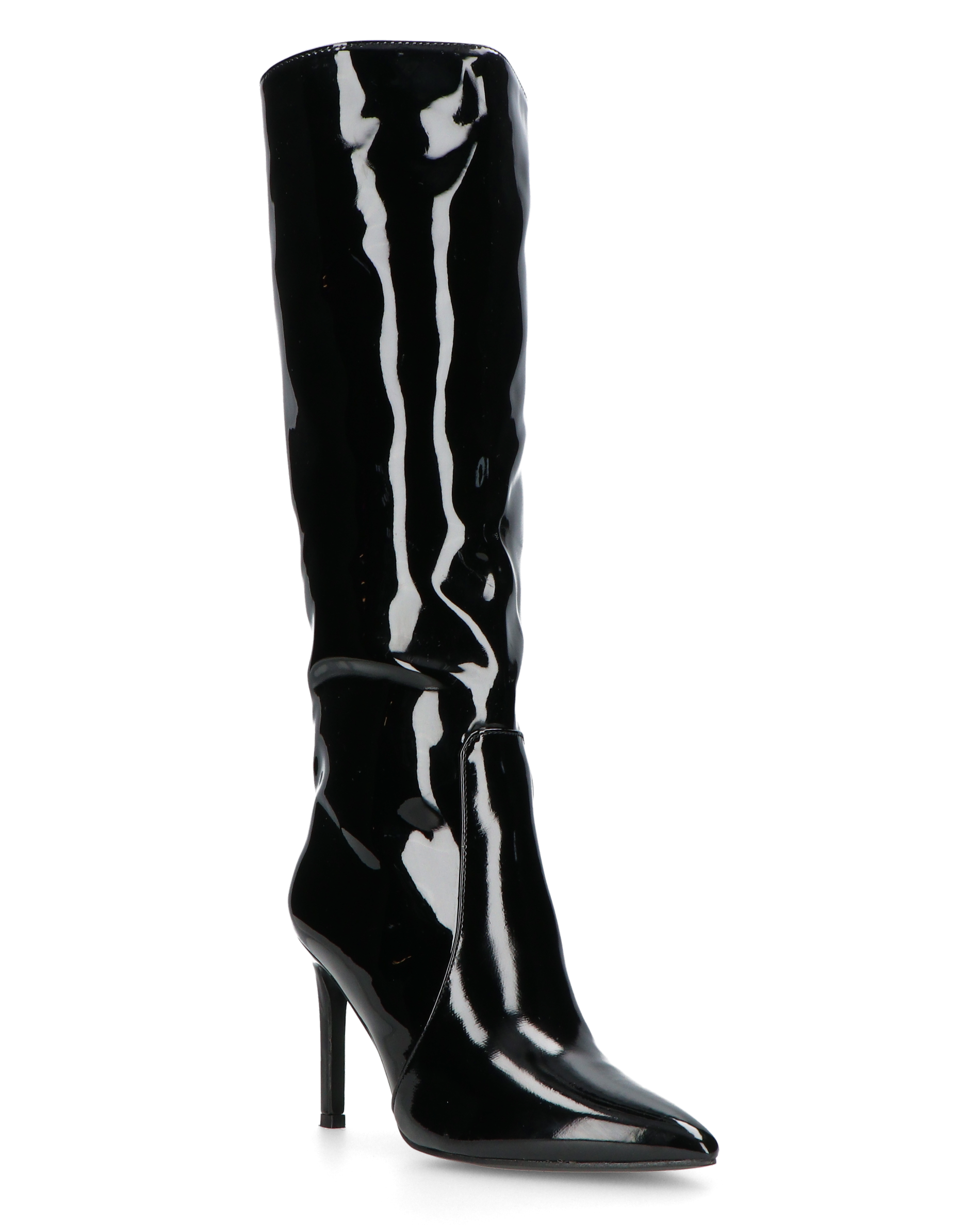 KAMYA - stivali alti in glassy nero con cerniera