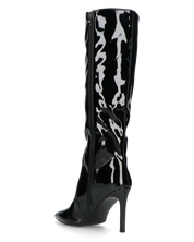 KAMYA - stivali alti in glassy nero con cerniera