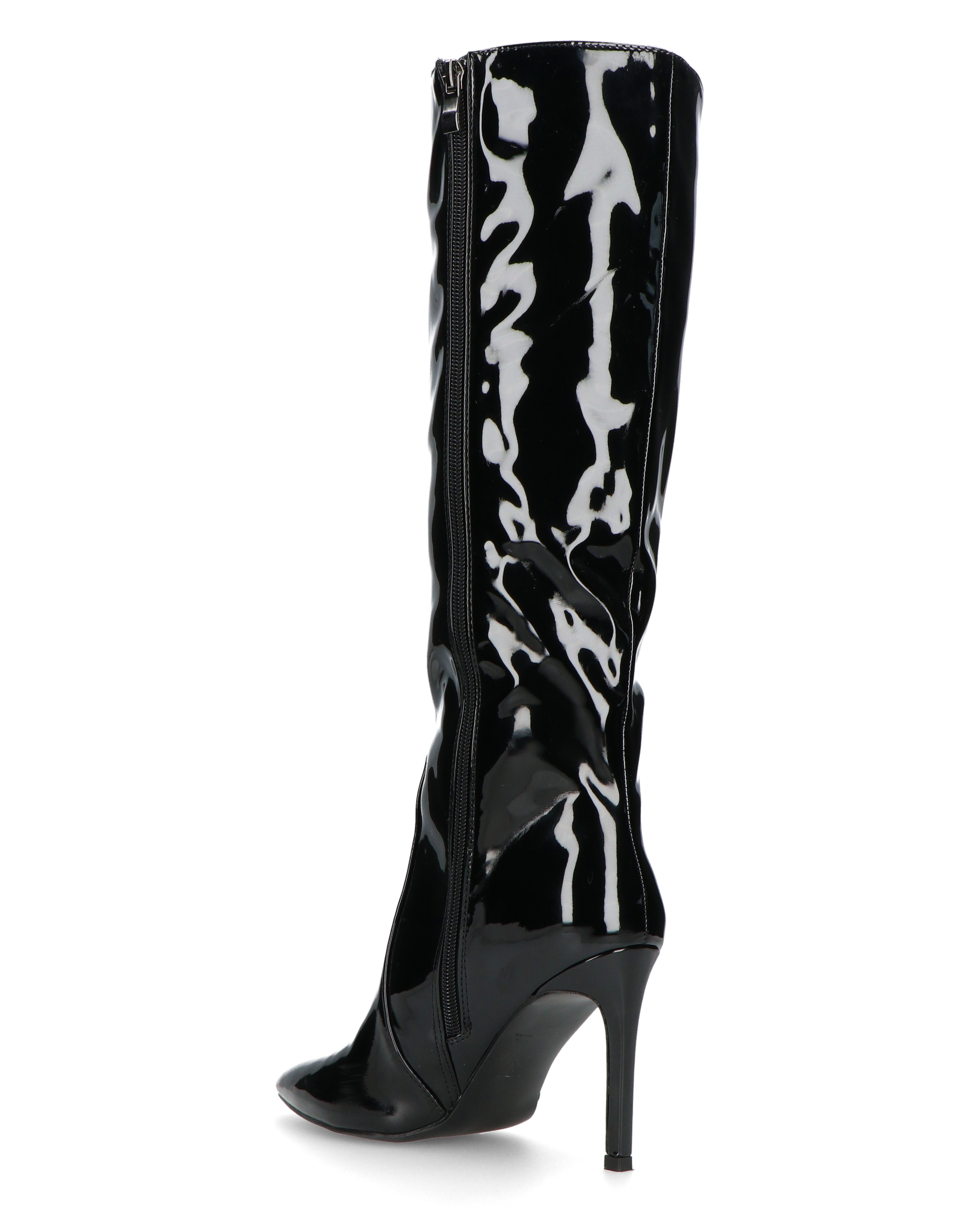 KAMYA - stivali alti in glassy nero con cerniera