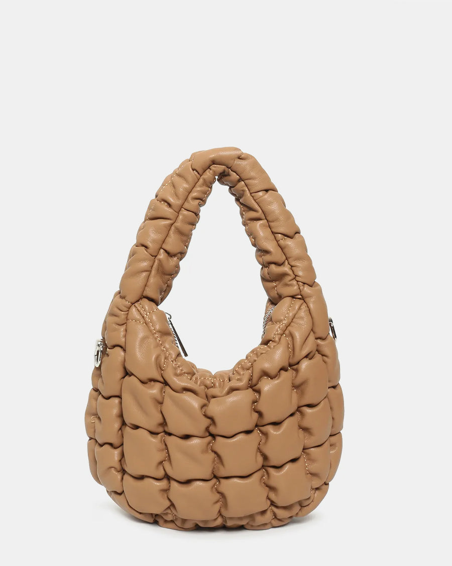 KINLEY - borsa marrone chiaro trapuntata imbottita con catenina per tracolla aggiuntiva