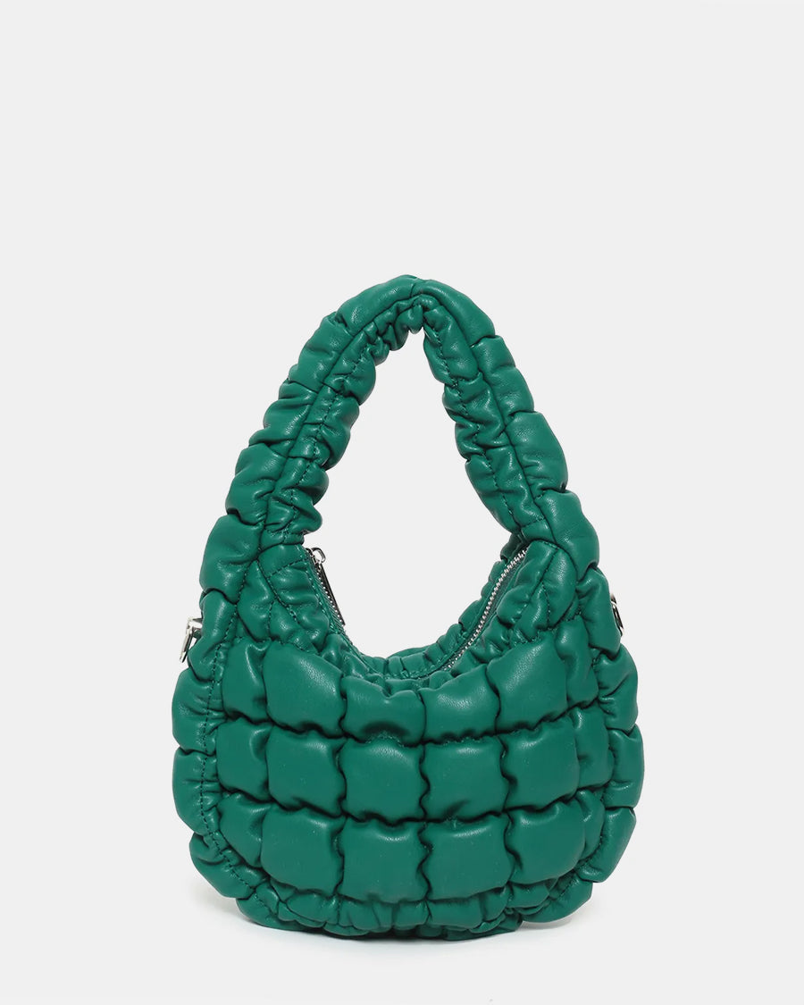 KINLEY - borsa verde trapuntata imbottita con catenina per tracolla aggiuntiva