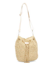 KLAUDE - borsa beige con dettagli dorati e chiusura a secchiello
