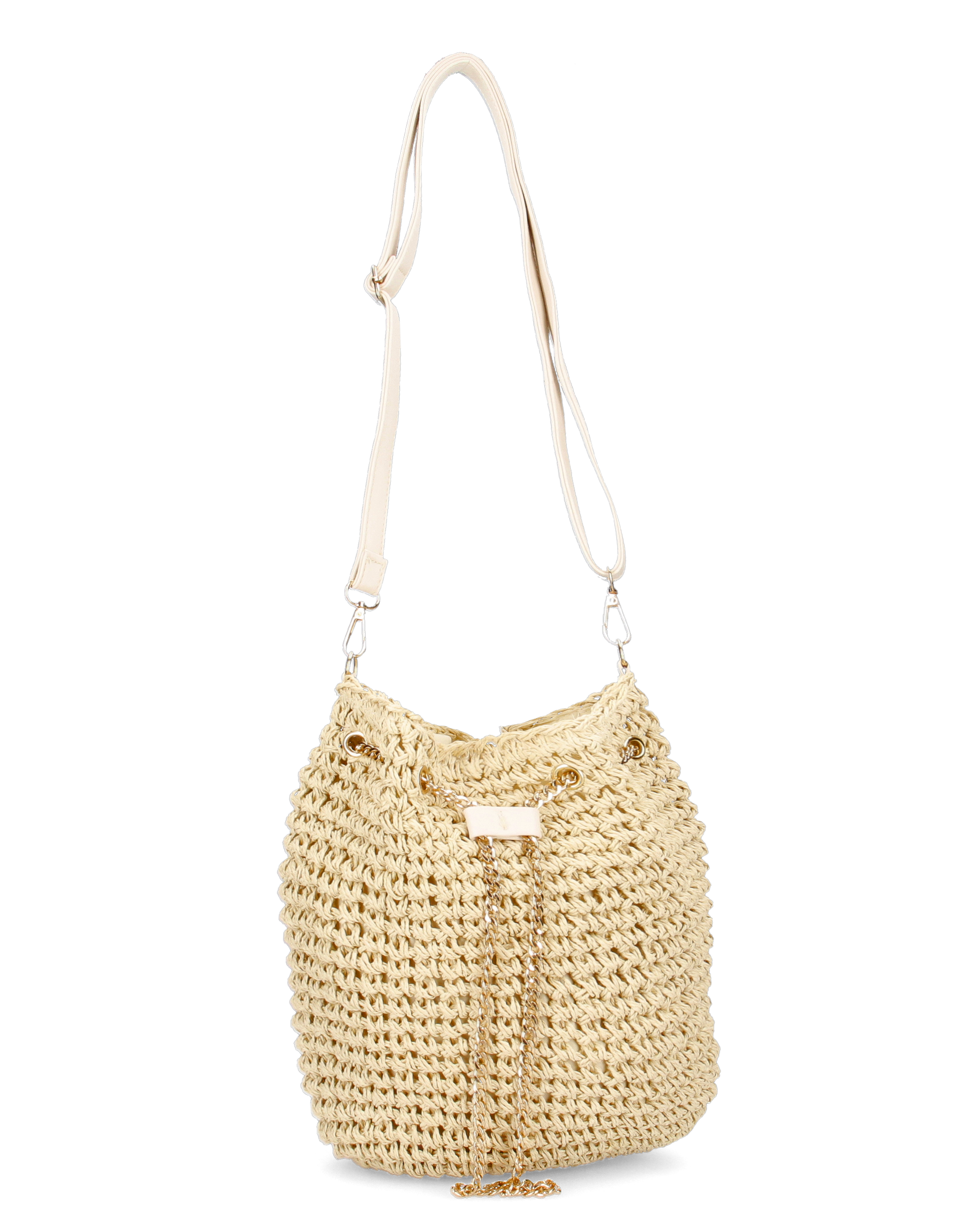 KLAUDE - borsa beige con dettagli dorati e chiusura a secchiello