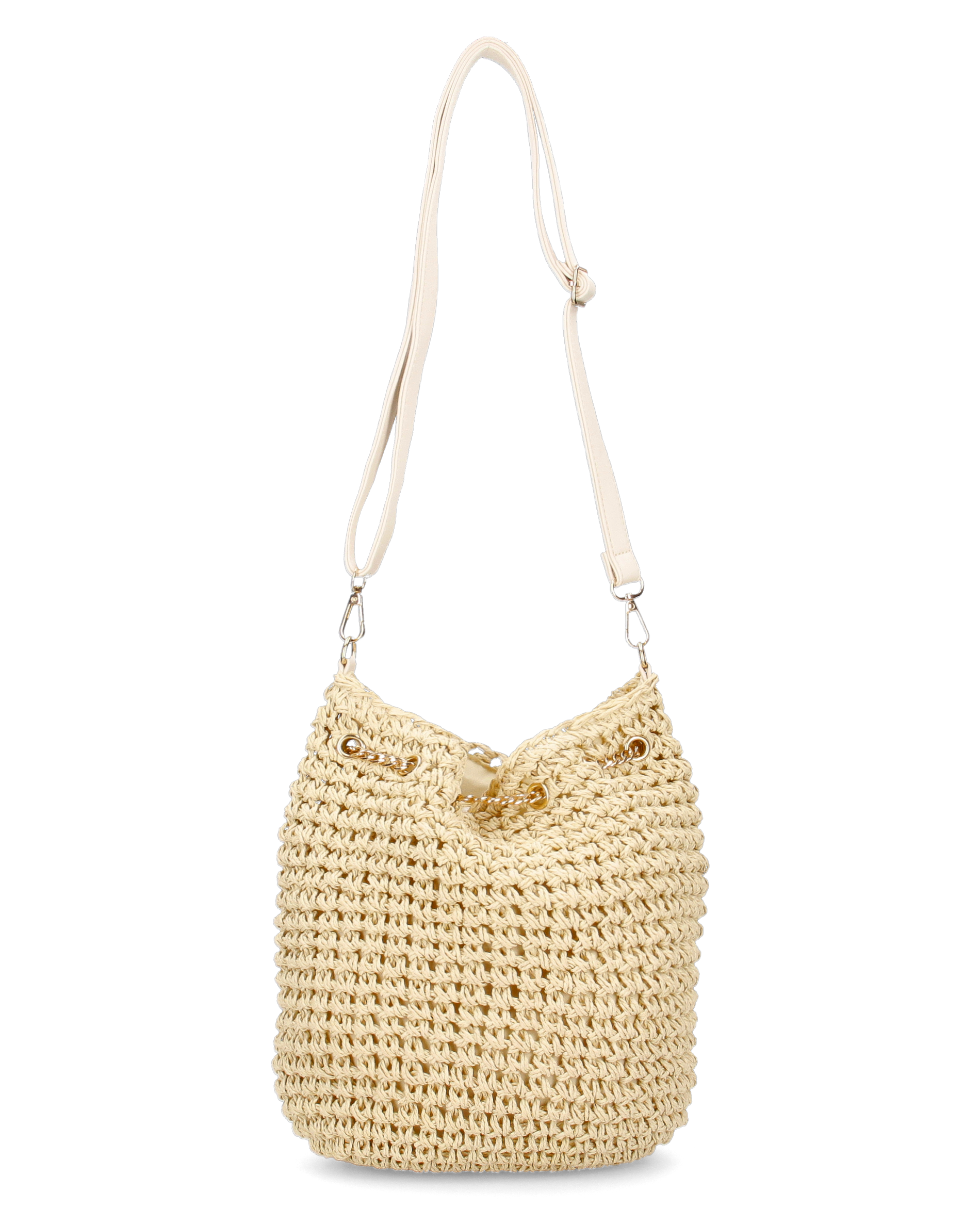 KLAUDE - borsa beige con dettagli dorati e chiusura a secchiello