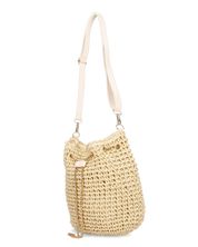 KLAUDE - borsa beige con dettagli dorati e chiusura a secchiello
