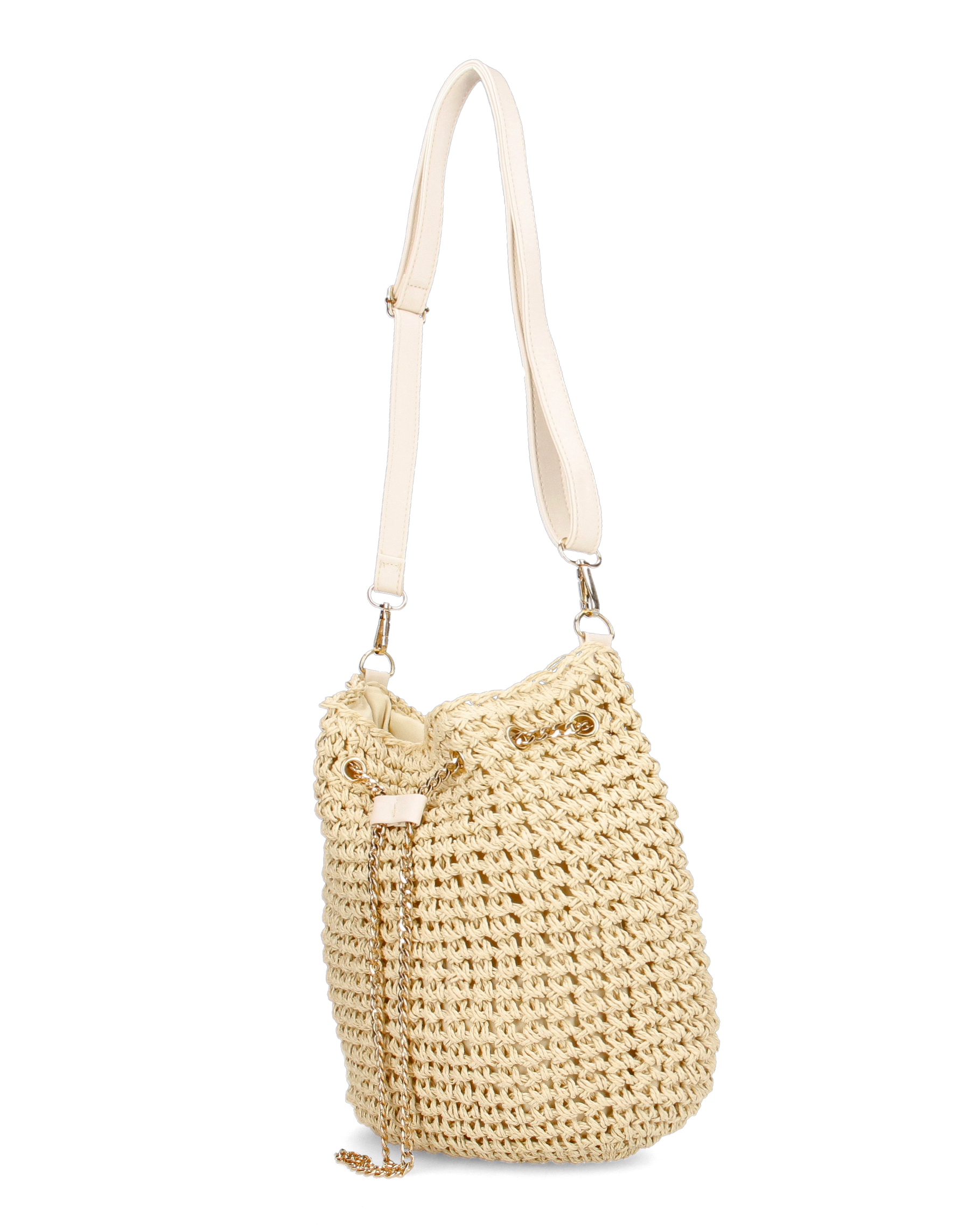 KLAUDE - borsa beige con dettagli dorati e chiusura a secchiello
