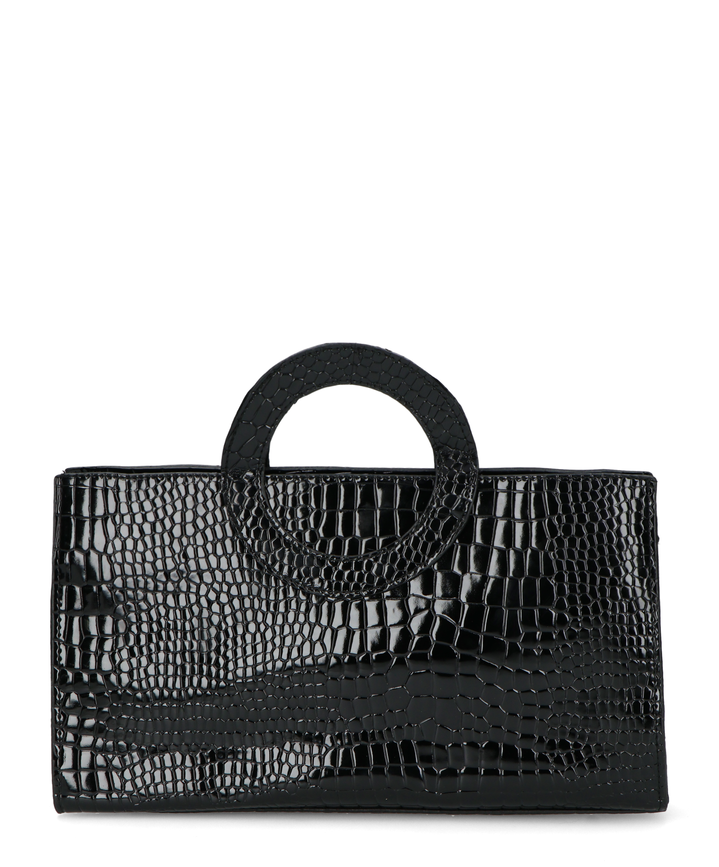 KLAUDIA - borsa a mano in trama coccodrillo nero con tracolla inclusa