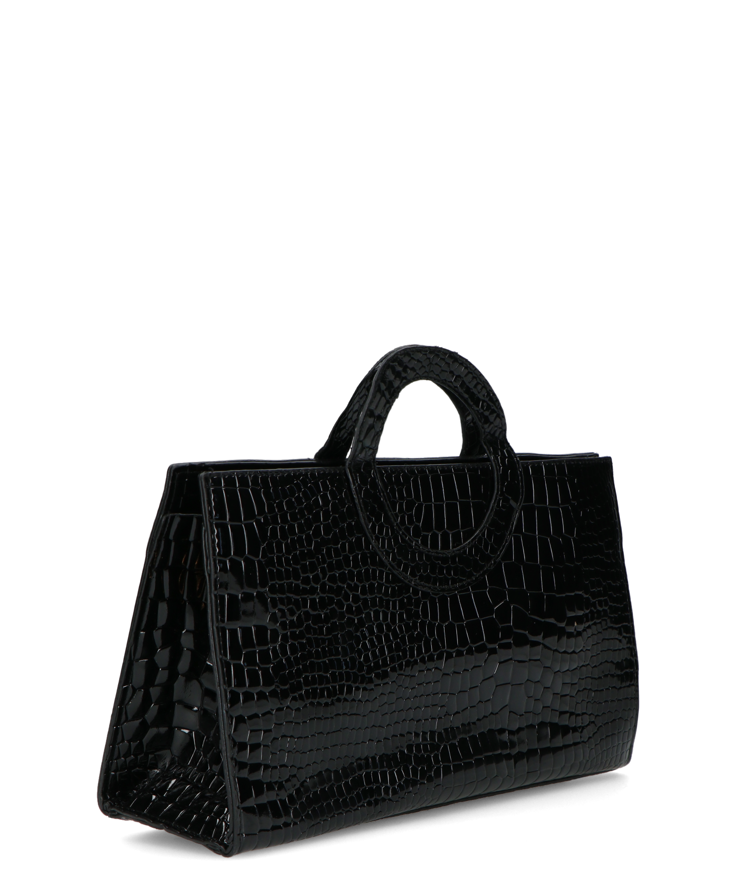 KLAUDIA - borsa a mano in trama coccodrillo nero con tracolla inclusa