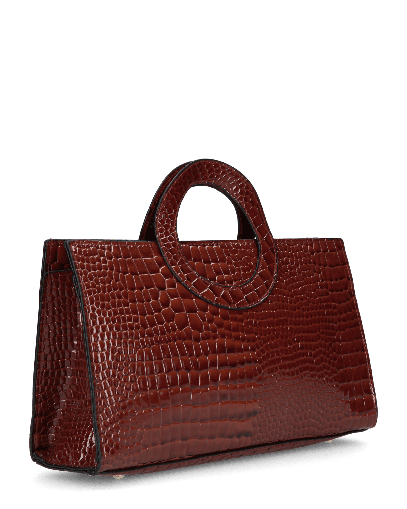 KLAUDIA - borsa a mano in trama coccodrillo marrone con tracolla inclusa