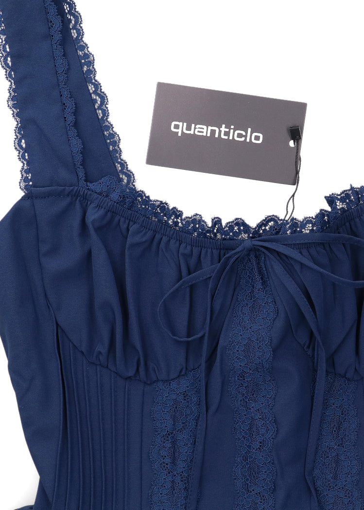 KORE - vestito mini blu con gonna ampia e scollo stile corpetto