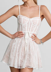 LEMON - vestito corto in pizzo bianco con gonna a ruota