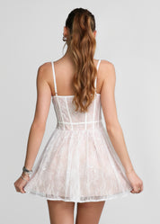 LEMON - vestito corto in pizzo bianco con gonna a ruota